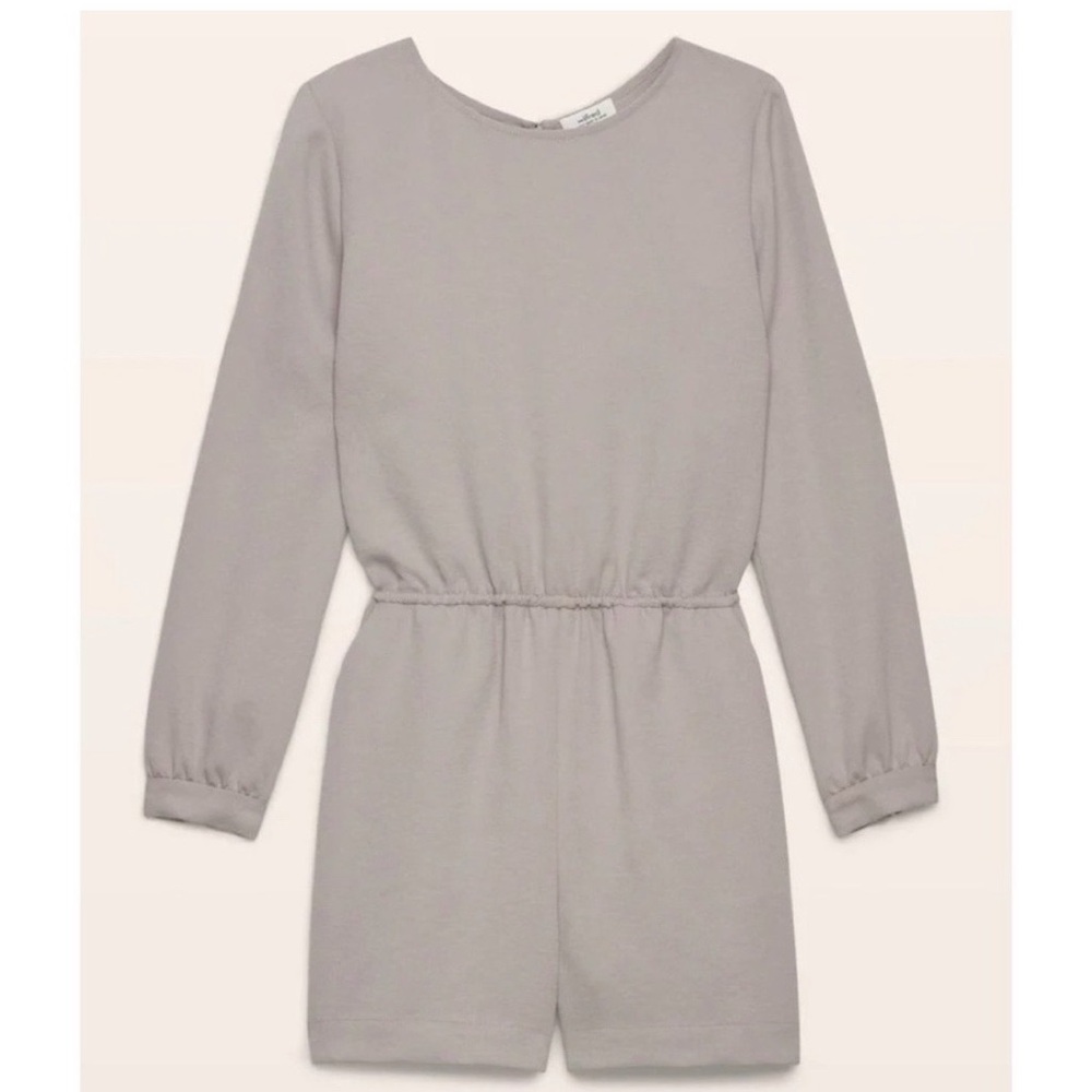 Aritzia Light Gray Long-Sleeve Romper with Elastic Waist